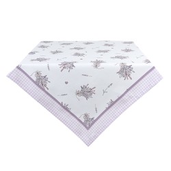Clayre & Eef Tischdecke 130x180 cm Weiß Violett Baumwolle Rechteck Lavendel