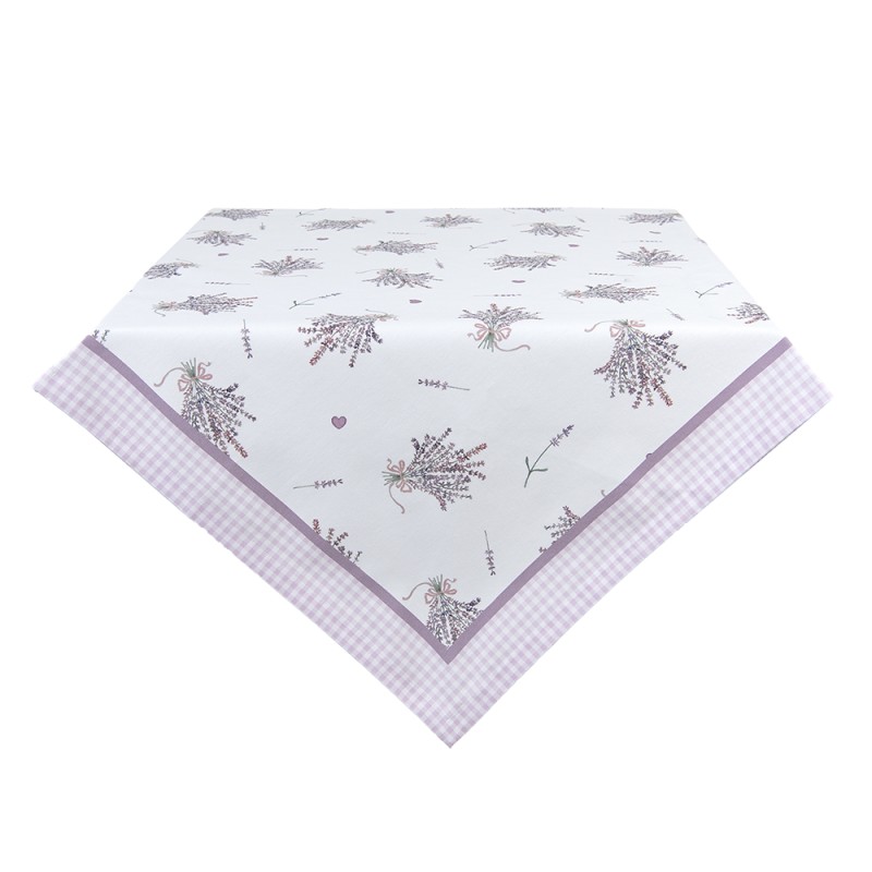 Clayre & Eef Tafelkleed  150x150 cm Wit Paars Katoen Vierkant Lavendel