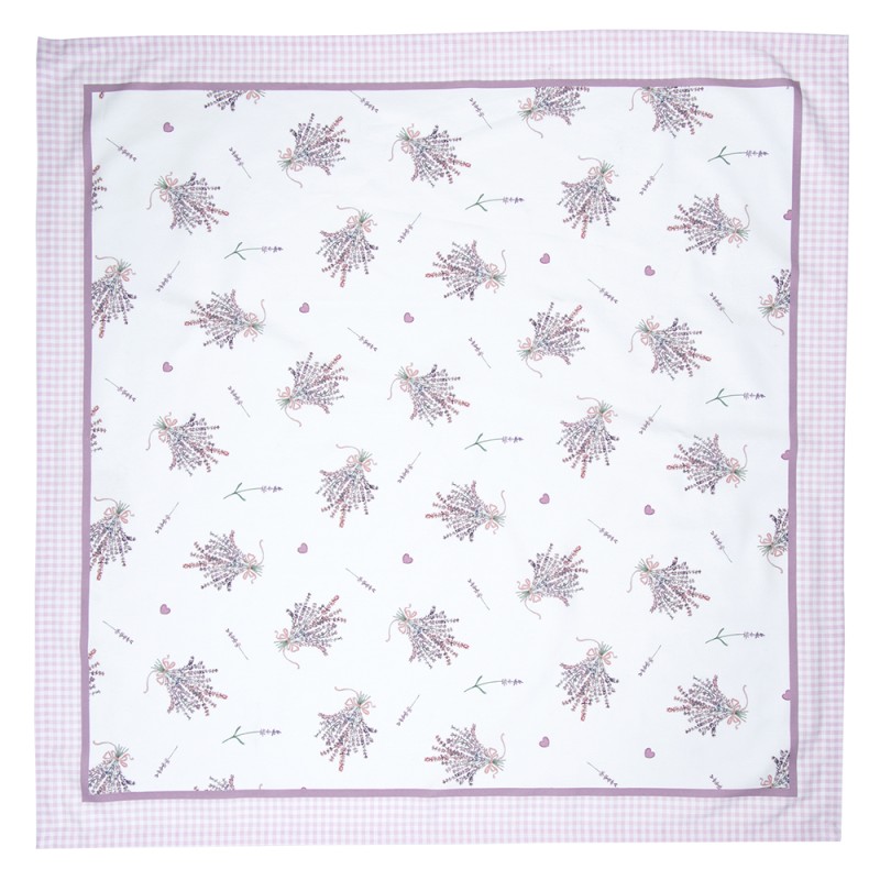 Clayre & Eef Tischdecke 150x150 cm Weiß Violett Baumwolle Quadrat Lavendel