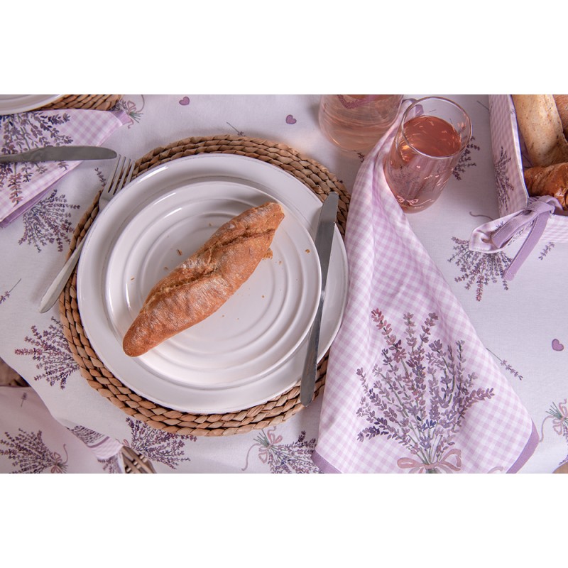 Clayre & Eef Tischdecke 150x150 cm Weiß Violett Baumwolle Quadrat Lavendel