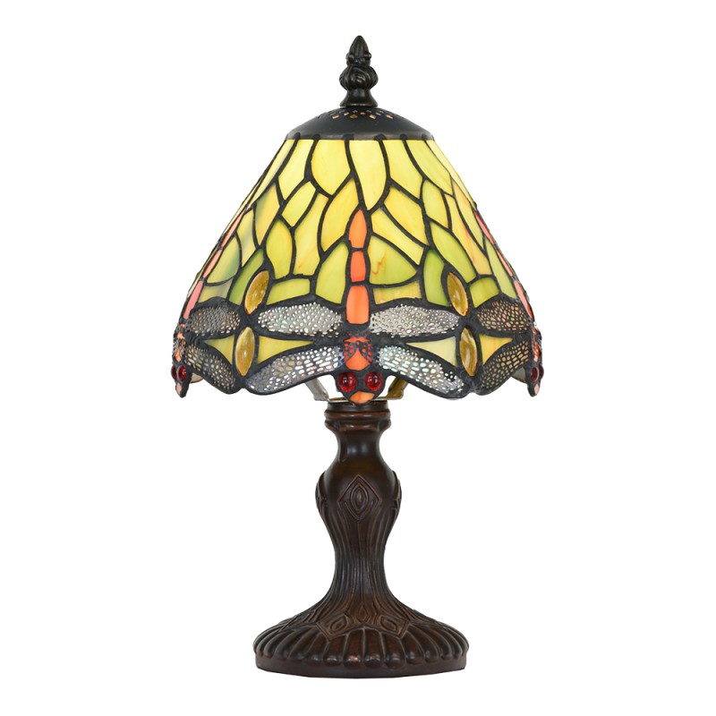 LumiLamp Lampe de table Tiffany Ø 18x30 cm Vert Verre Plastique Libellule