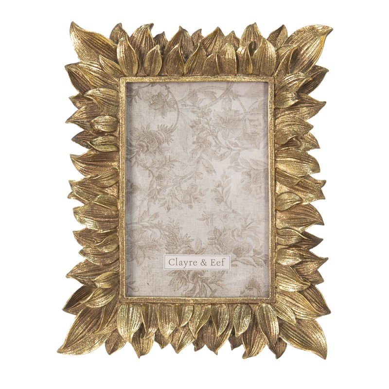 Clayre & Eef Bilderrahmen 10x15 cm Goldfarbig Kunststoff Rechteck Blätter