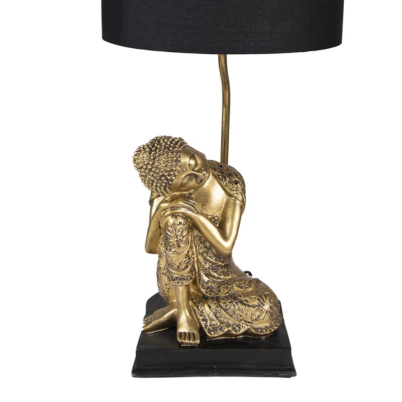 Clayre & Eef Tischlampe Buddha Ø 26x54 cm Goldfarbig Schwarz Kunststoff