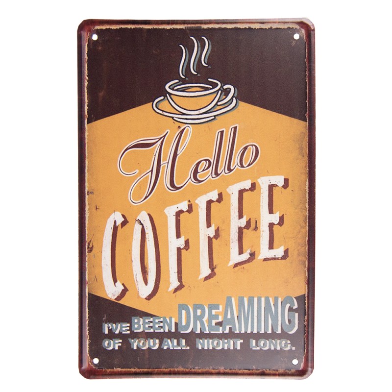 Clayre & Eef Wall Decoration 20x30 cm Brown Yellow Metal Hello Coffee