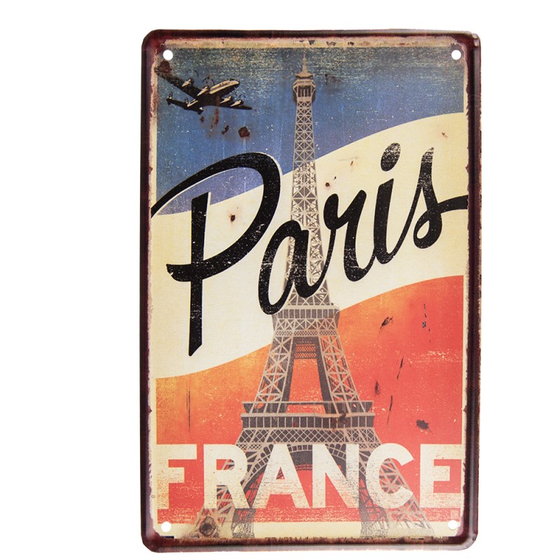 Clayre & Eef Wall Decoration 20x30 cm Red Blue Metal Paris France
