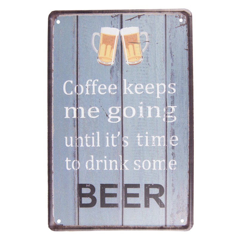 Clayre & Eef Wanddecoratie  20x30 cm Blauw Wit Metaal Beer