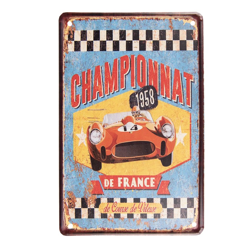 Clayre & Eef Wall Decoration 20x30 cm Blue Red Metal Championnat France