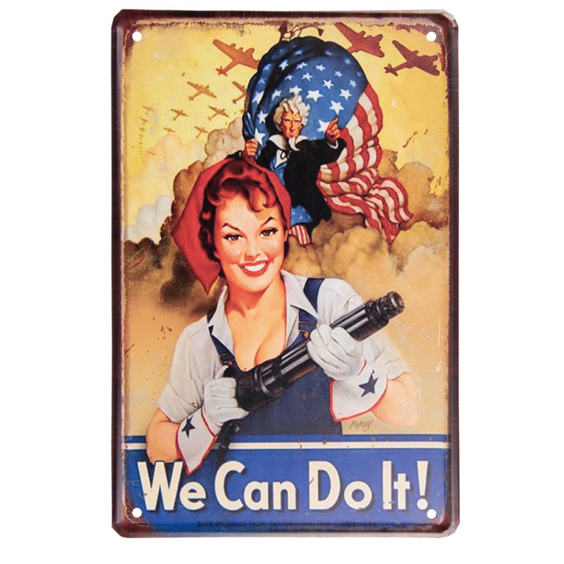 Clayre & Eef Décoration murale 20x30 cm Jaune Bleu Métal We Can Do It!