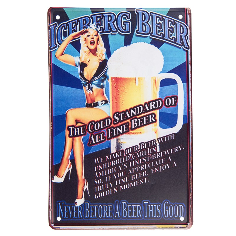 Clayre & Eef Wanddecoratie  20x30 cm Blauw Wit Metaal Beer