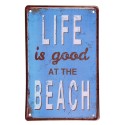 Clayre & Eef Wanddecoratie  20x30 cm Blauw Wit Metaal Life is good at the beach