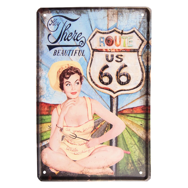 Clayre & Eef Wall Decoration 20x30 cm Blue Green Metal Route 66