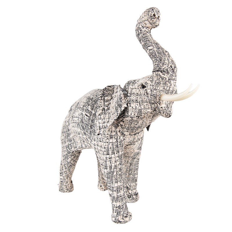 Clayre & Eef Statuetta Elefante 50 cm Bianco Nero Carta Ferro Tessuto