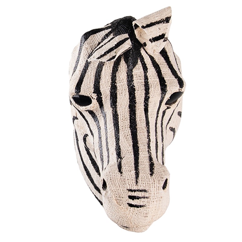 Clayre & Eef Wanddecoratie Zebra 27 cm Zwart Wit Papier Ijzer Textiel