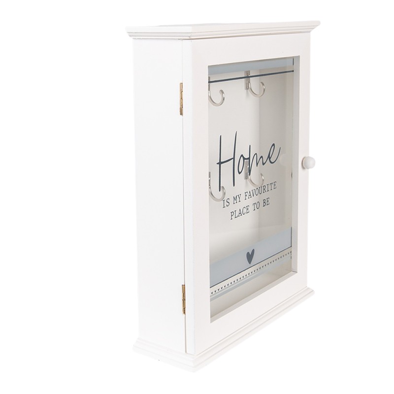 Clayre & Eef Key Cabinet 20x6x27 cm White Wood Glass Rectangle Home is my favourite place to be