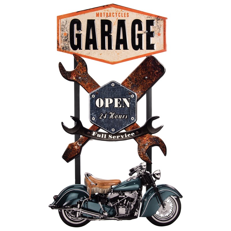 Clayre & Eef Wall Decoration Motor 50x84 cm Brown Blue Iron Motorcycles Garage