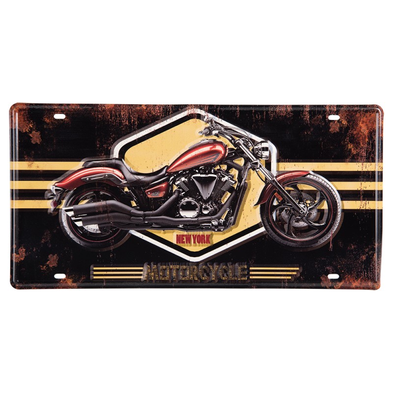 Clayre & Eef Wall Decoration 40x20 cm Brown Yellow Iron Rectangle Motorcycle New York
