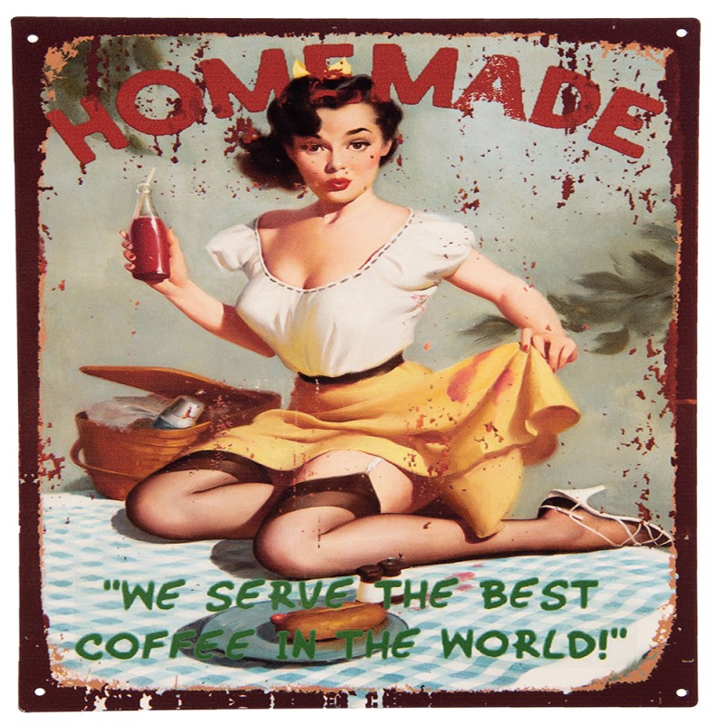Clayre & Eef Plaque de texte 25x33 cm Jaune Rouge Fer Rectangle Homemade/ coffe