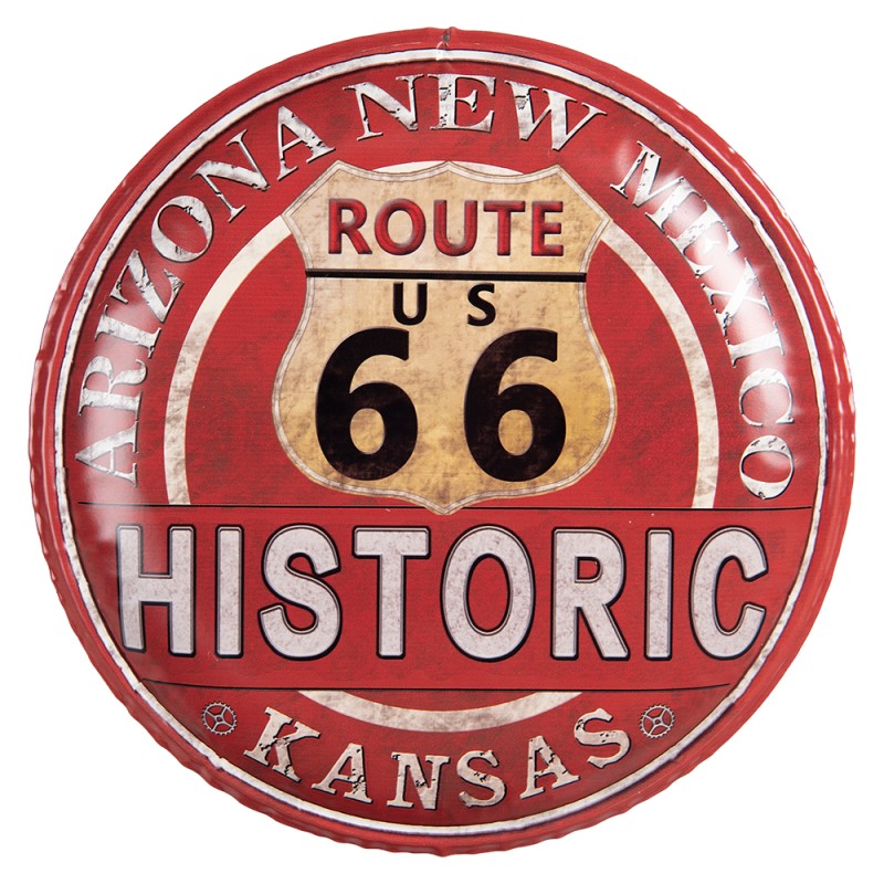Clayre & Eef Text Sign Ø 35 cm Red Iron Route 66
