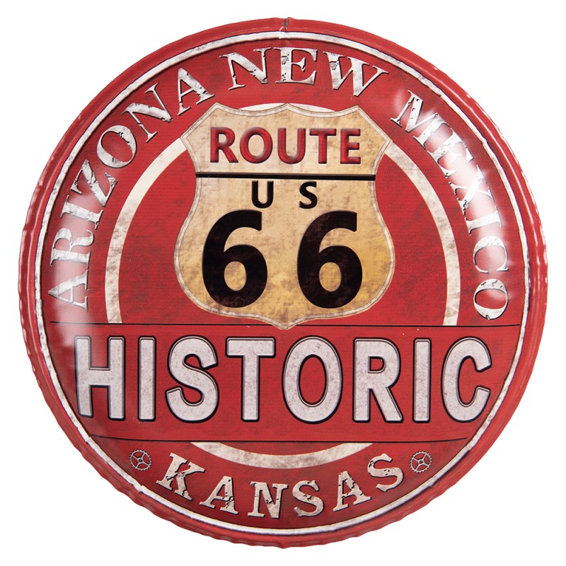 Clayre & Eef Plaque de texte Ø 35 cm Rouge Fer Route 66