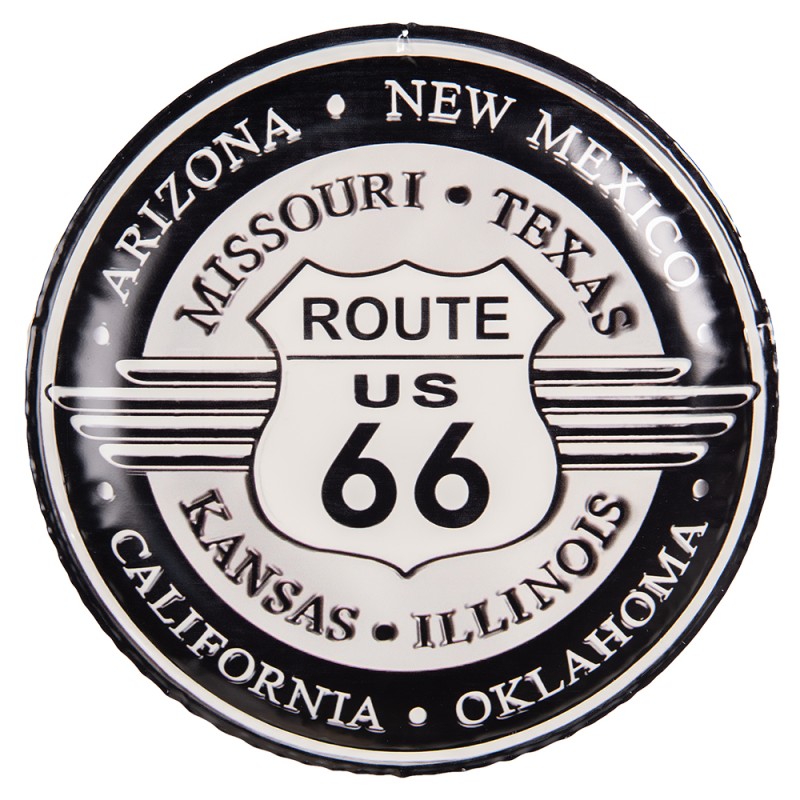 Clayre & Eef Text Sign Ø 35 cm Black Iron Route 66