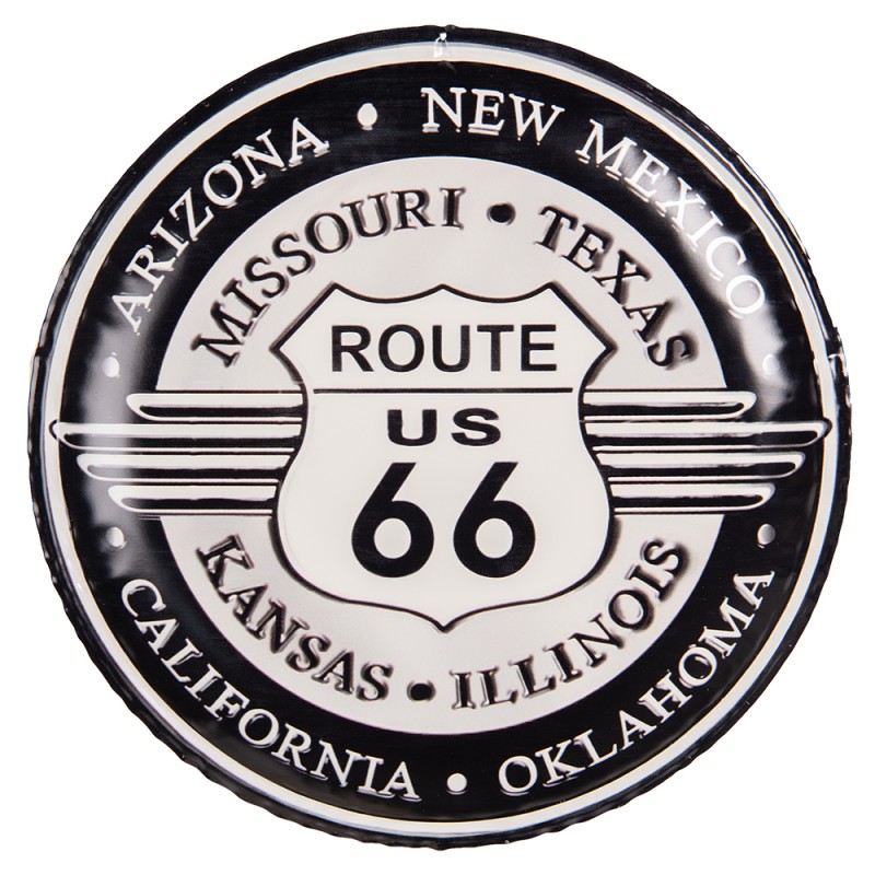 Clayre & Eef Textschild Ø 35 cm Schwarz Eisen Route 66