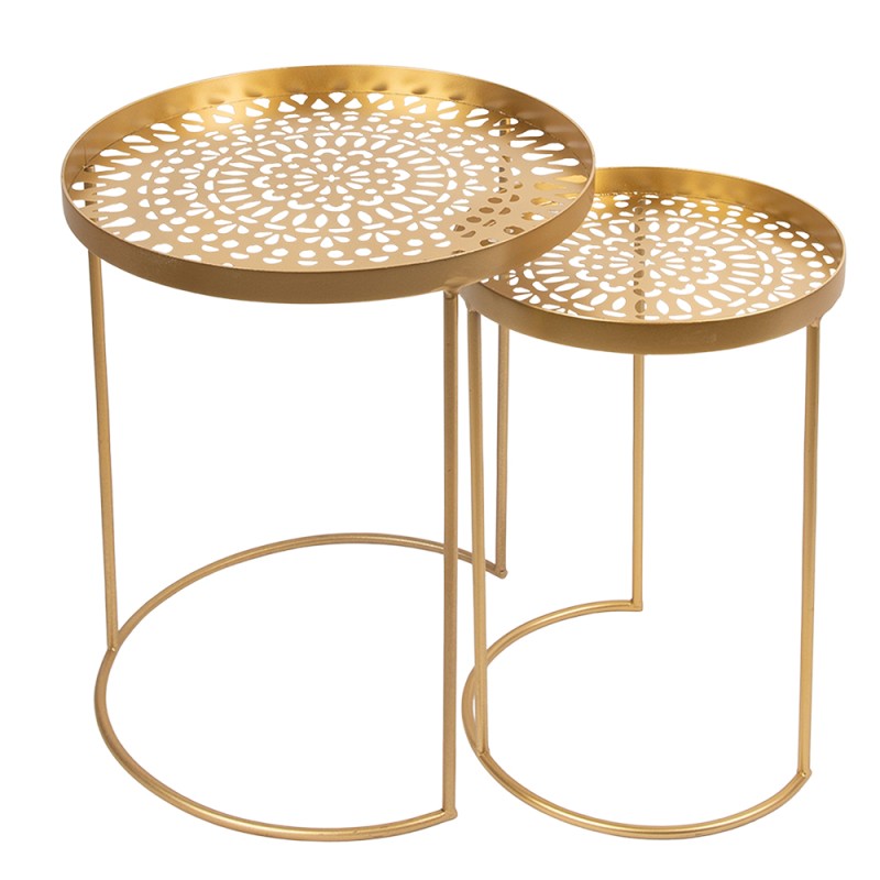 Clayre & Eef Tavolino set di 2 Ø 40x50 / 30x45 cm Color oro Metallo Rotondo