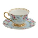 Clayre & Eef Cup and Saucer 160 ml Blue White Porcelain Round Flowers