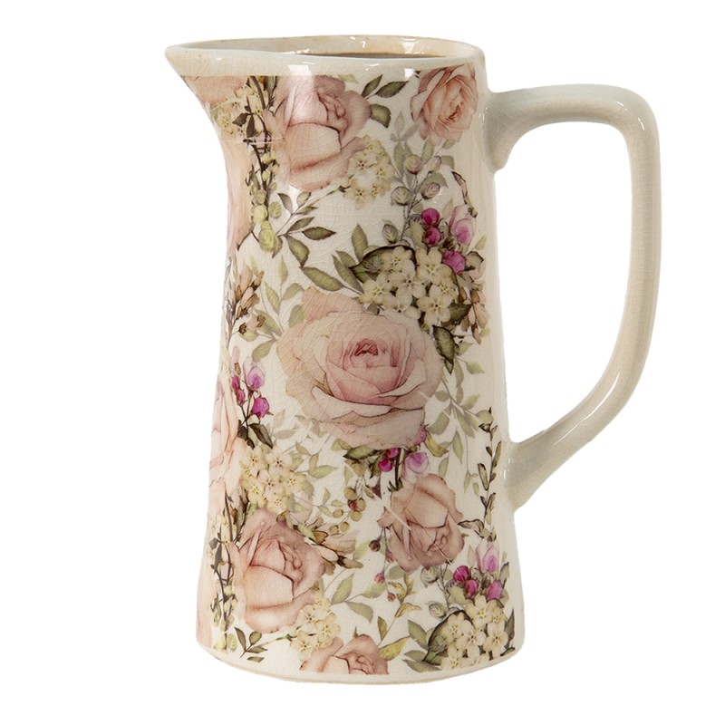 Clayre & Eef Dekorative Kanne 2100 ml Rosa Keramik Blumen