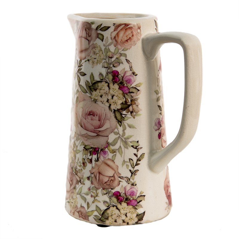 Clayre & Eef Dekorative Kanne 750 ml Rosa Keramik Blumen
