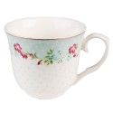 Clayre & Eef Cup and Saucer 250 ml White Green Porcelain Flowers