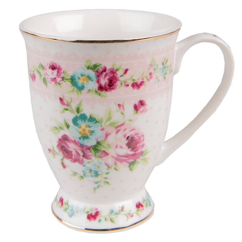 Clayre & Eef Mug 300 ml White Pink Porcelain Flowers