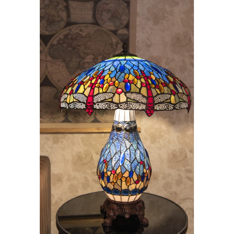 LumiLamp Lampe de table Tiffany Ø 46x65 cm Bleu Rouge Verre Zinc