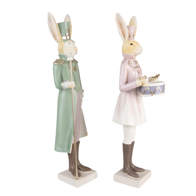 Clayre & Eef Figurine Rabbit 11x10x43 / 11x10x43 cm Green Pink Polyresin