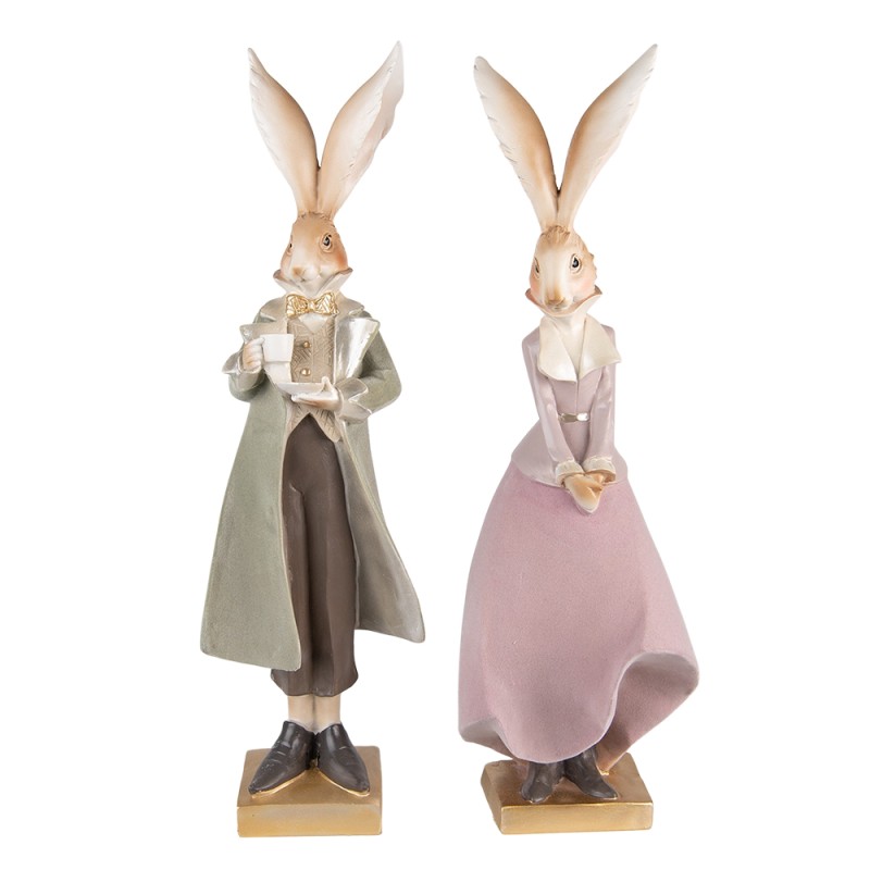 Clayre & Eef Figurine Rabbit 14x12x47 / 14x12x47 cm Green Pink Polyresin