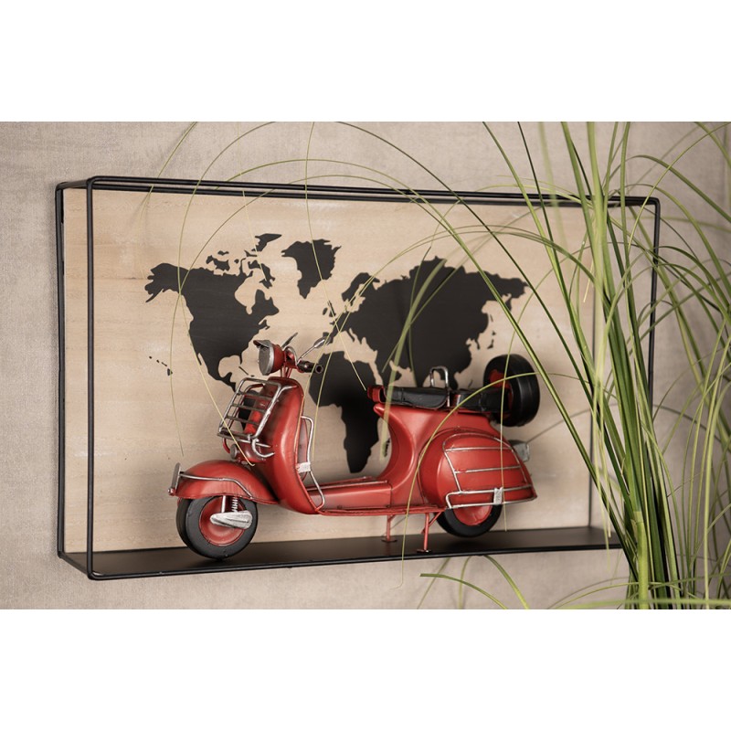 Clayre & Eef Scaffale da parete 46x10x28 cm Nero Marrone  MDF Metallo Mappa del mondo