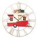 Clayre & Eef Horloge mural 48x50 cm Rouge Blanc Métal Rond Caravane