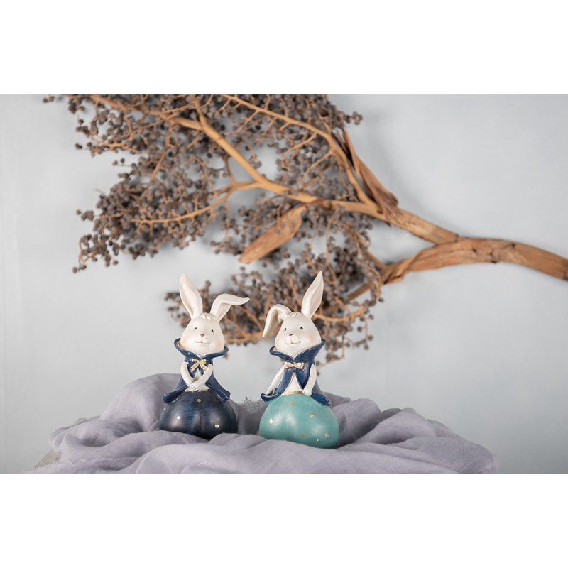 Clayre & Eef Figurine Lapin 9x8x21 cm Turquoise Polyrésine