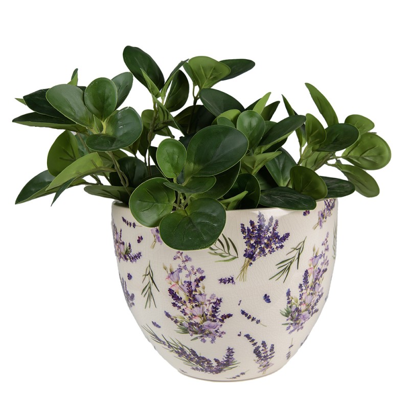 Clayre & Eef Pot de fleurs Ø 25x19 cm Violet Vert Céramique Lavande