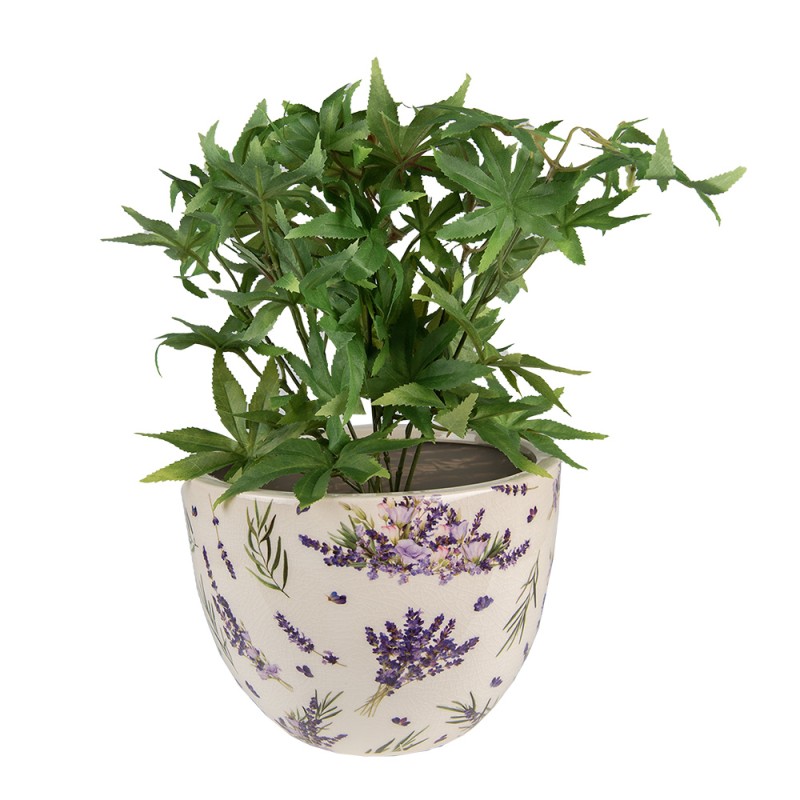 Clayre & Eef Pot de fleurs Ø 20x15 cm Violet Vert Céramique Lavande
