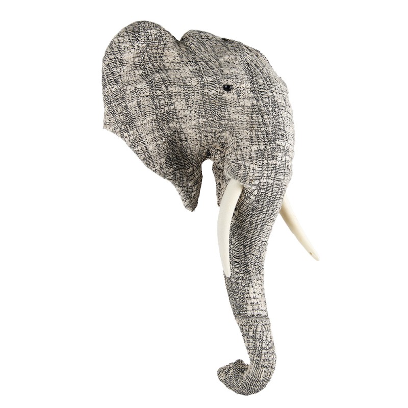 Clayre & Eef Wanddekoration Elefant 75 cm Weiß Schwarz Papier Eisen Textil
