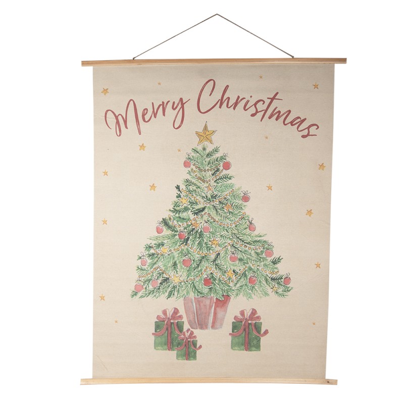 Clayre & Eef Wall Tapestry 120x150 cm Beige Green Wood Textile Rectangle Christmas Tree