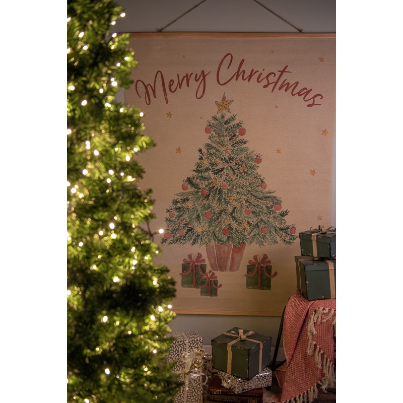 Clayre & Eef Tappeto da parete 120x150 cm Beige Verde Legno Tessuto Rettangolo Albero di Natale