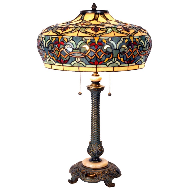 LumiLamp Lampe de table Tiffany Ø 47x71 cm Bleu Verre Rectangle