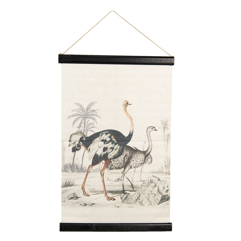 Clayre & Eef Wall Tapestry 40x2x60 cm Beige Black Linen Rectangle Ostriches