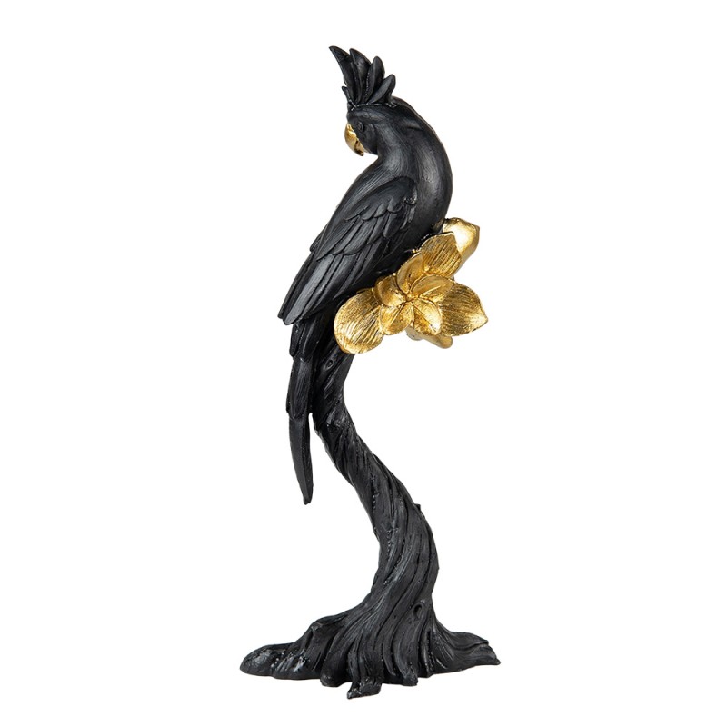 Clayre & Eef Figurine Perroquet 22 cm Noir Couleur or Polyrésine