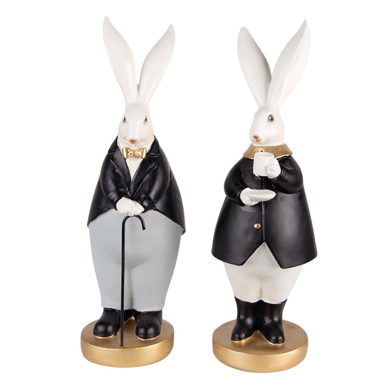 Clayre & Eef Figurine Rabbit 13x11x34 / 13x11x34 cm Black Grey Polyresin
