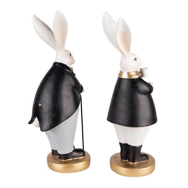 Clayre & Eef Figurine Rabbit 13x11x34 / 13x11x34 cm Black Grey Polyresin