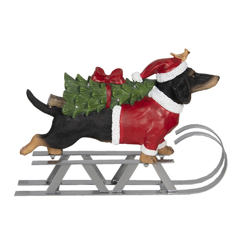Clayre & Eef Christmas Decoration Figurine Dog 40x10x28 cm Brown Red Polyresin