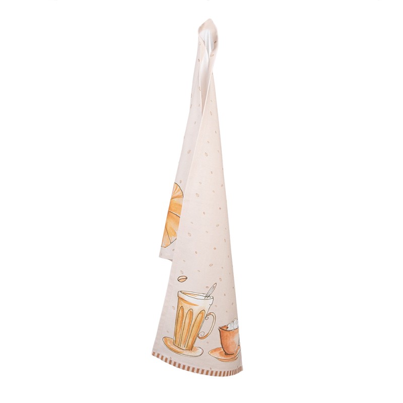 Clayre & Eef Theedoek  50x70 cm Beige Katoen Rechthoek Croissant en koffie