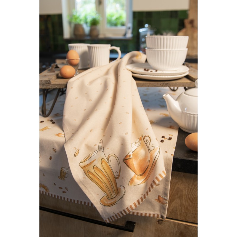 Clayre & Eef Tea Towel  50x70 cm Beige Cotton Rectangle Croissant and Coffee